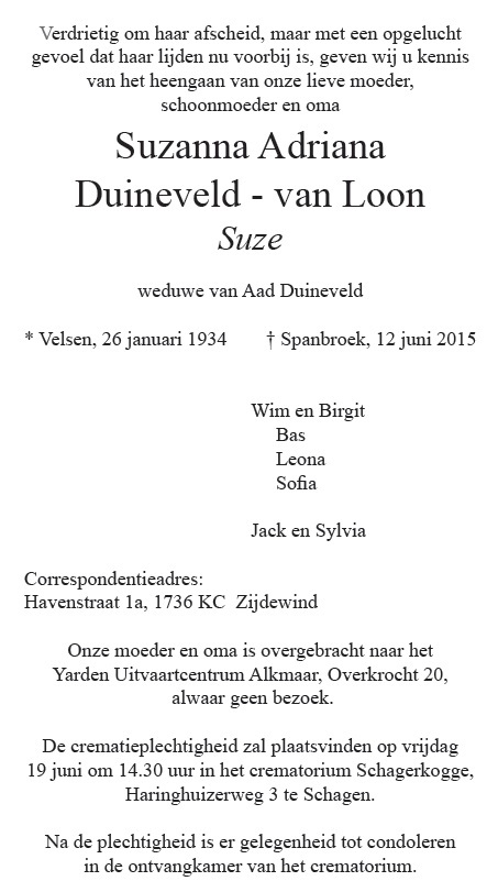 Advertentie Suze Duineveld