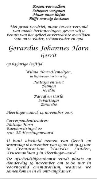 Rouwadvertentie Gerrit