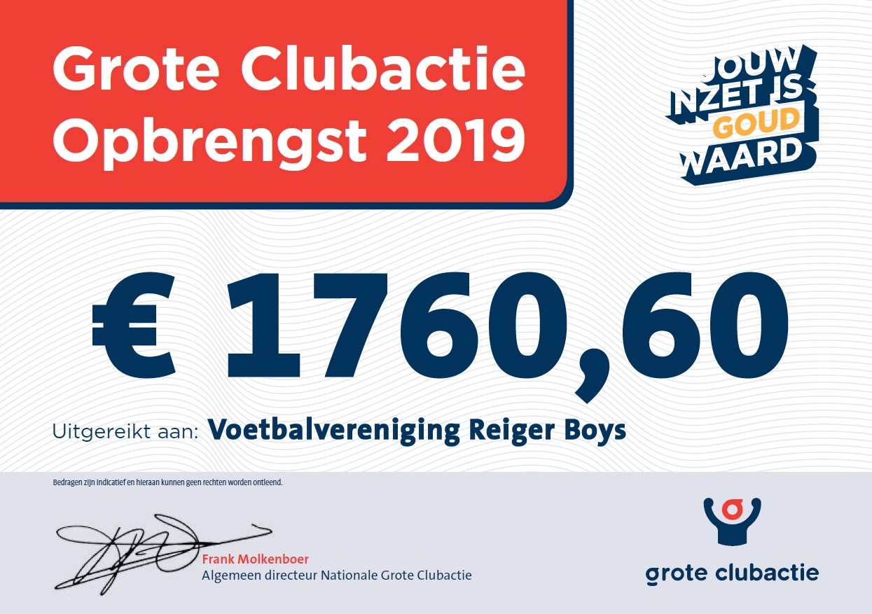 Cheque grote clubactie 2019