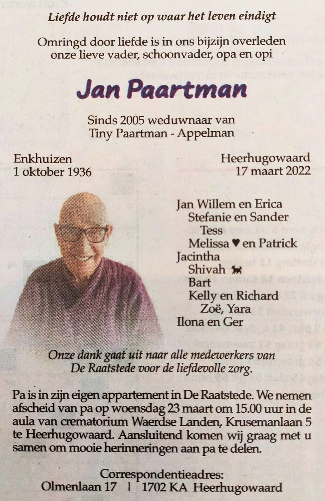Jan Paartman overleden
