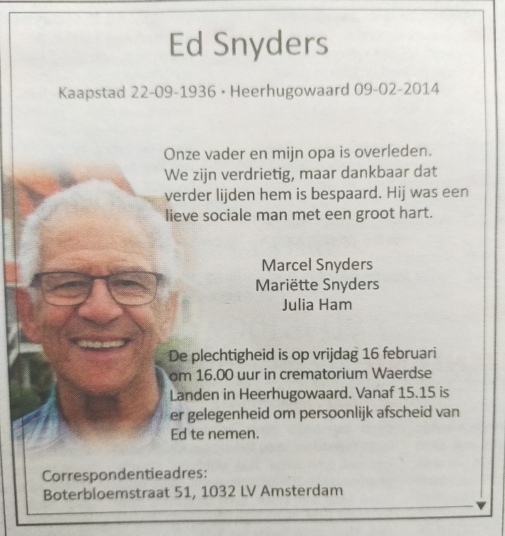 Advertentie Ed Snyders