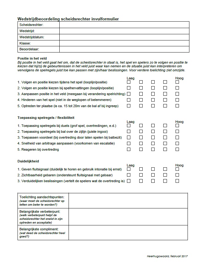 wedstrijdbeoordeling scheidsrechter invulformulier